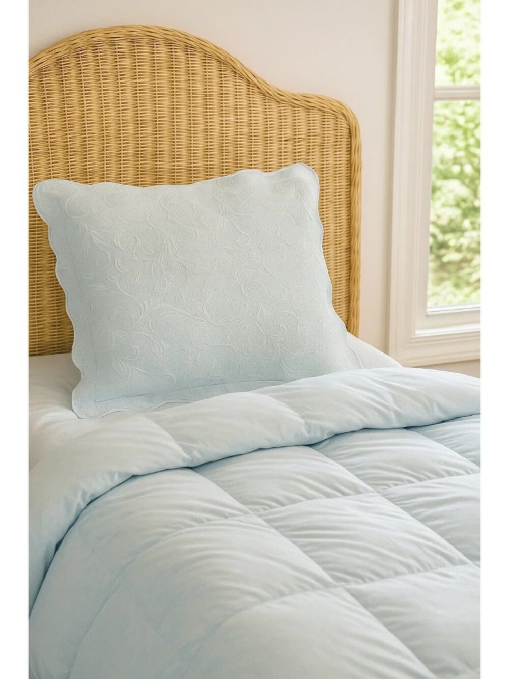 Colchas S. Domingos Baby Blue Scalloped Pillow Sham Cotton Blend Portugal 21X27